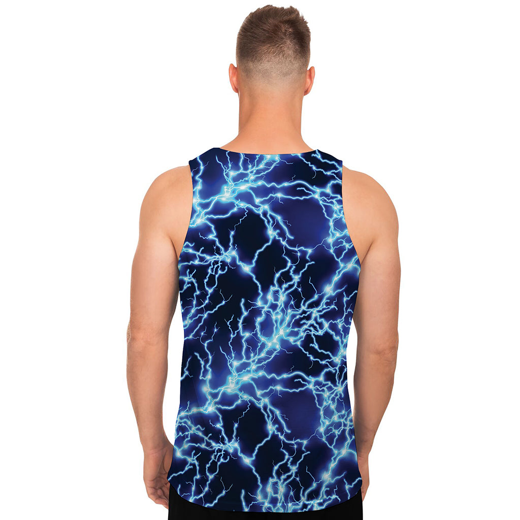Blue Electric Lightning Print Men's Tank Top Blue Electric Lightning Print Men's Tank Top