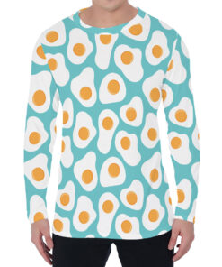 Blue Fried Eggs Pattern Print Men's Long Sleeve T-Shirt
