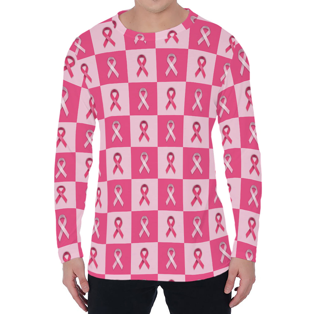 Breast Cancer Awareness Pattern Print Men's Long Sleeve T-Shirt Breast Cancer Awareness Pattern Print Men's Long Sleeve T-Shirt