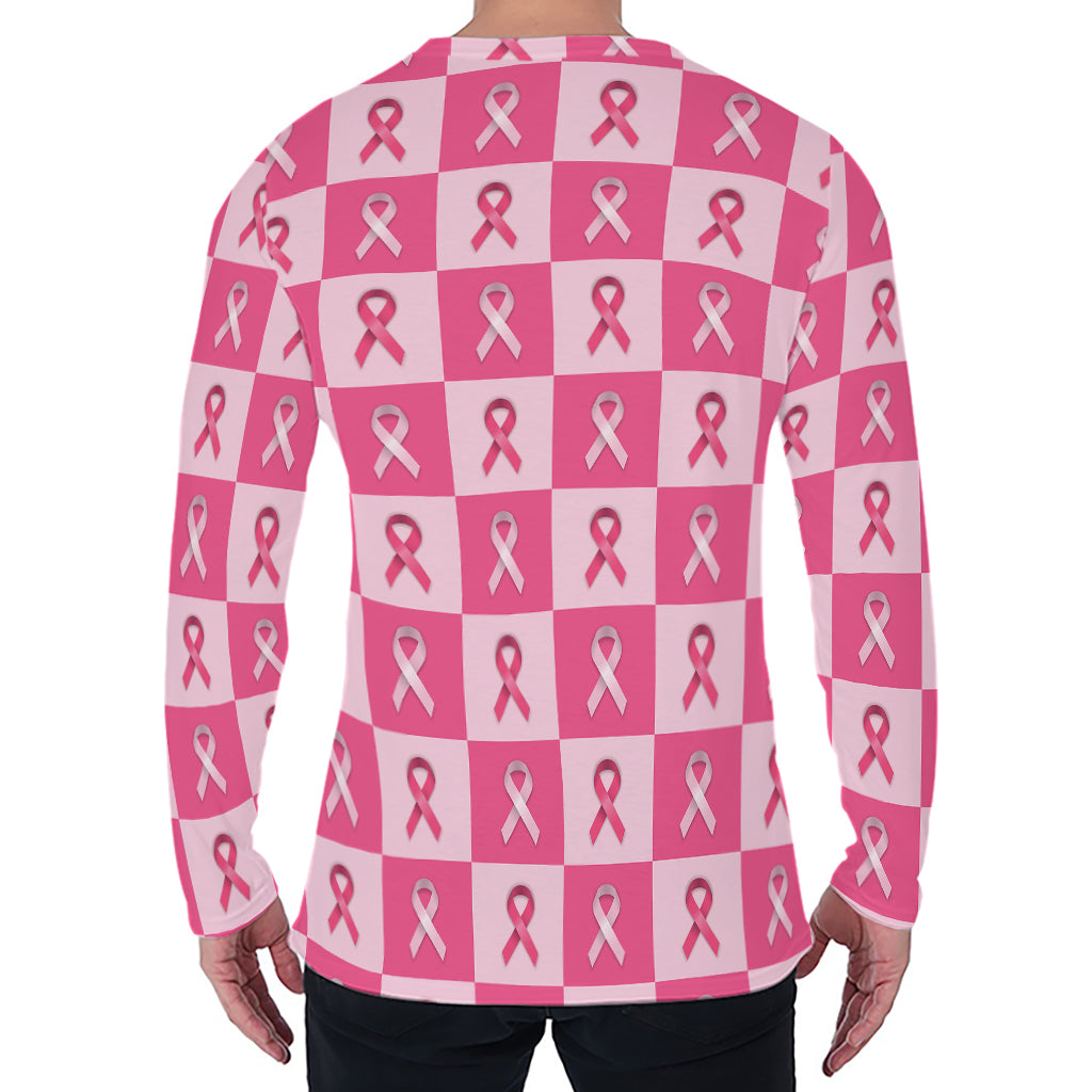 Breast Cancer Awareness Pattern Print Men's Long Sleeve T-Shirt Breast Cancer Awareness Pattern Print Men's Long Sleeve T-Shirt