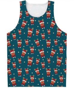 Christmas Santa Reindeer Pattern Print Men's Tank Top