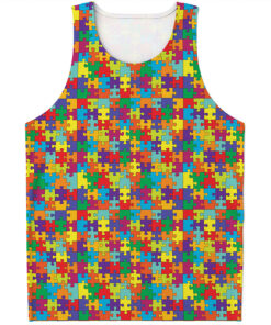 Colorful Autism Awareness Puzzle Print Men's Tank Top