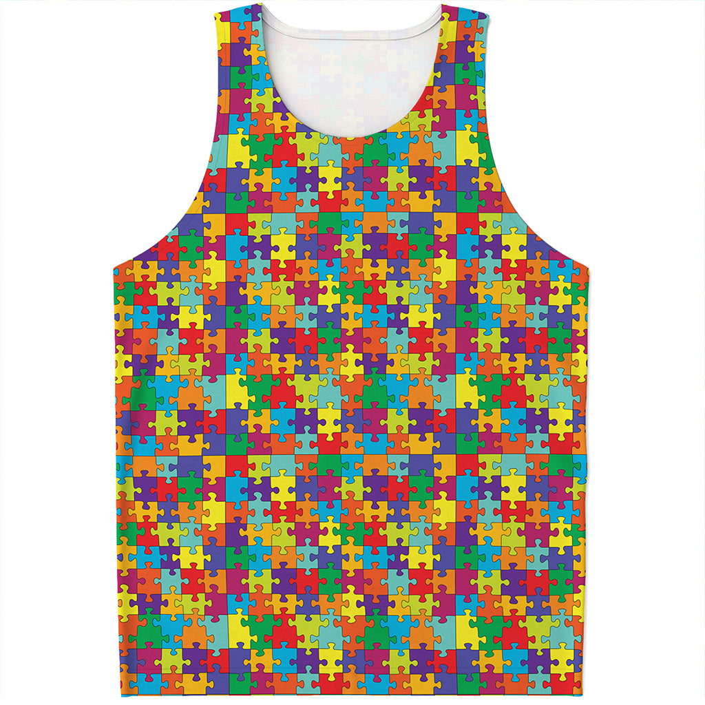 Colorful Autism Awareness Puzzle Print Men's Tank Top Colorful Autism Awareness Puzzle Print Men's Tank Top