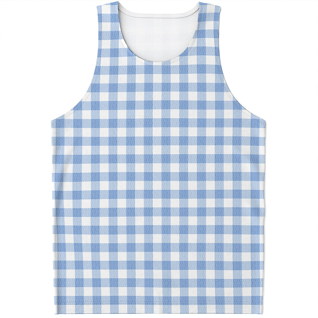 Cornflower Blue And White Gingham Print Men's Tank Top Cornflower Blue And White Gingham Print Men's Tank Top