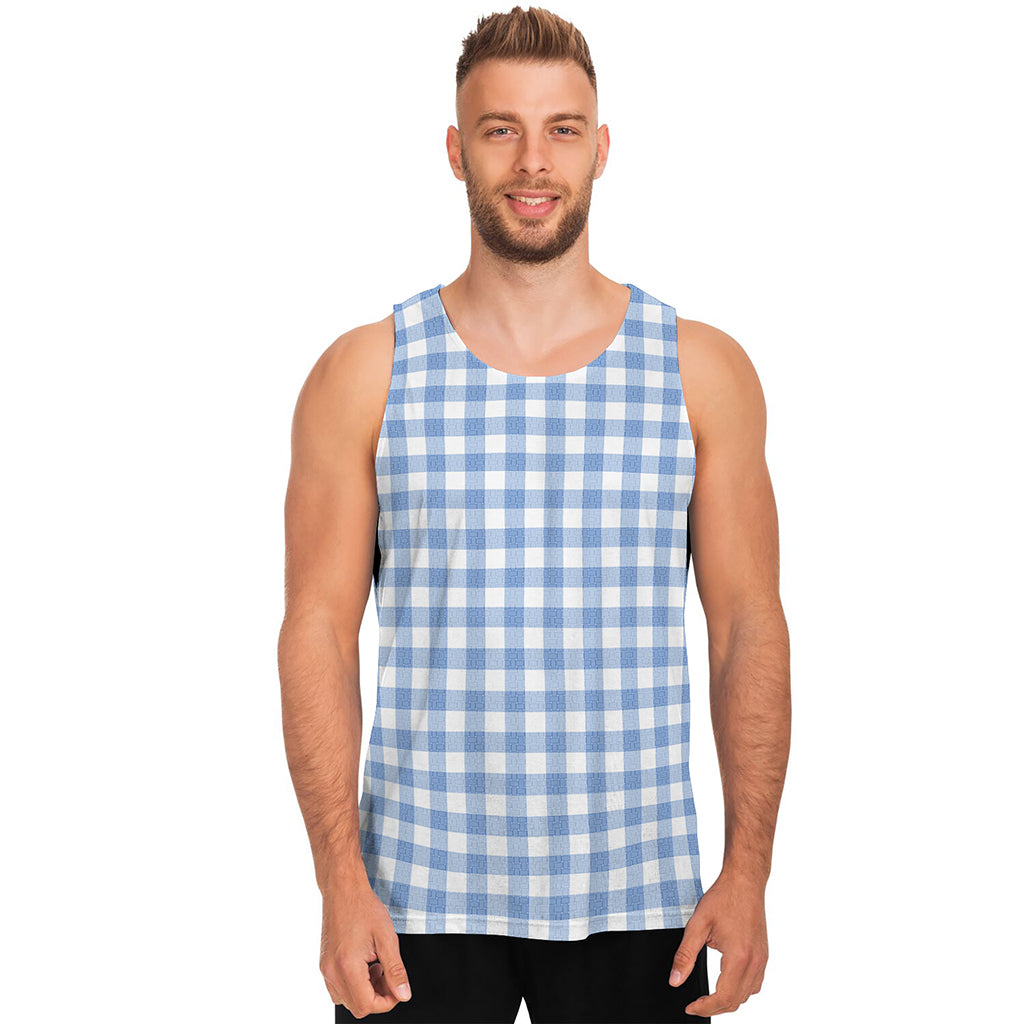 Cornflower Blue And White Gingham Print Men's Tank Top Cornflower Blue And White Gingham Print Men's Tank Top
