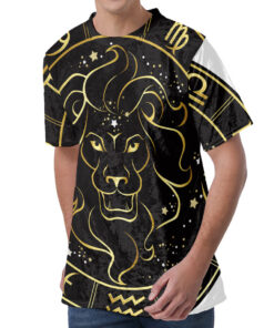 Gold And Black Leo Sign Print Men's Velvet T-Shirt