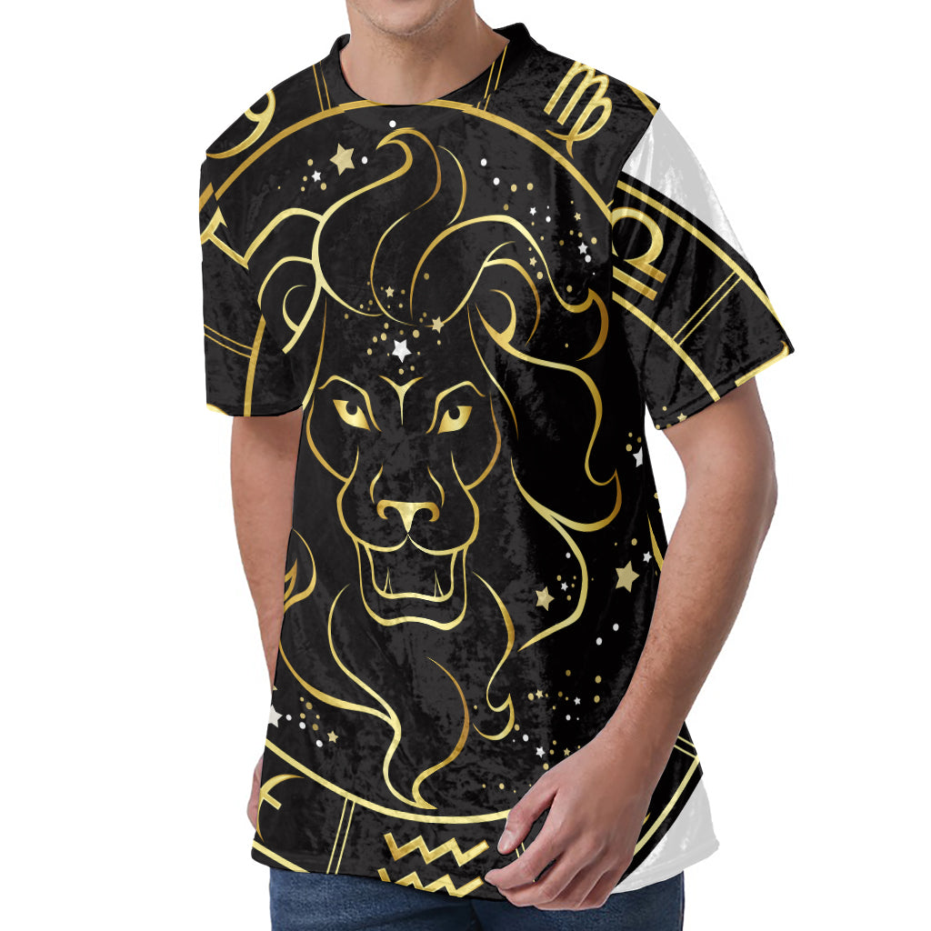 Gold And Black Leo Sign Print Men's Velvet T-Shirt Gold And Black Leo Sign Print Men's Velvet T-Shirt