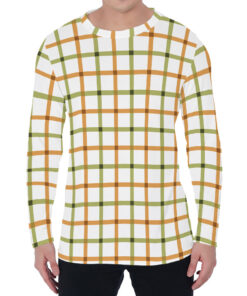 Green And Orange Tattersall Print Men's Long Sleeve T-Shirt
