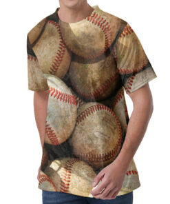 Grunge Baseballs Print Men's Velvet T-Shirt