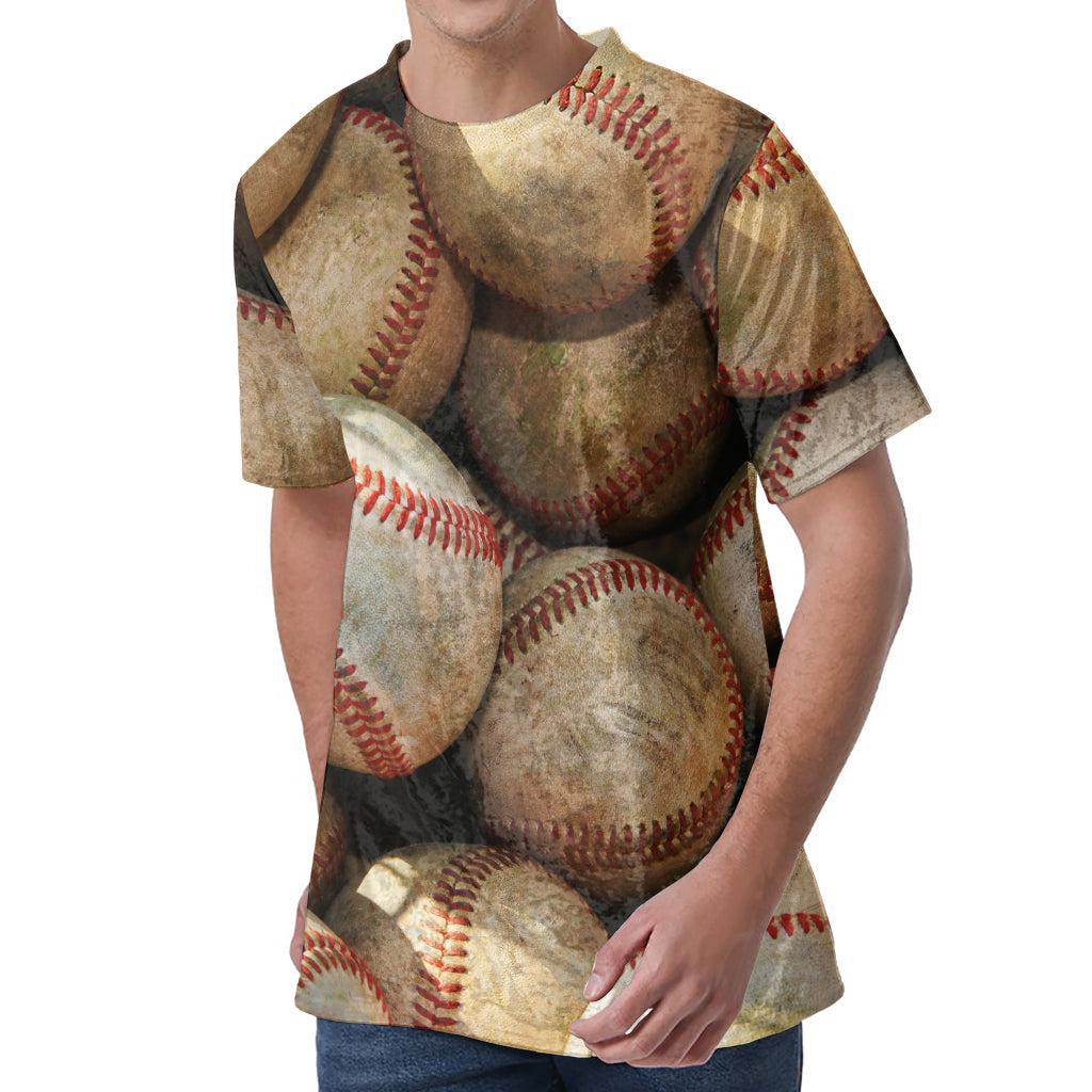 Grunge Baseballs Print Men's Velvet T-Shirt Grunge Baseballs Print Men's Velvet T-Shirt