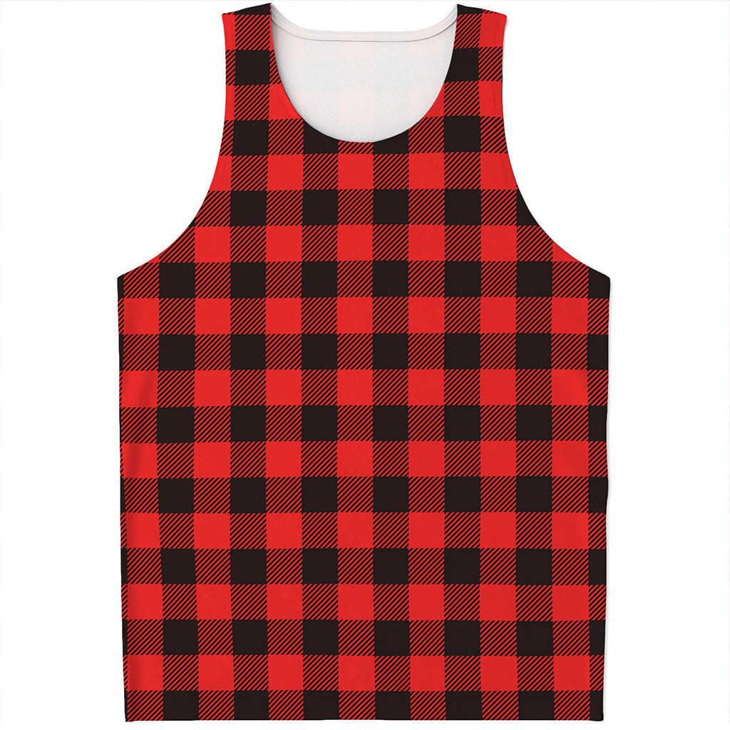 Hot Red Buffalo Plaid Print Men's Tank Top Hot Red Buffalo Plaid Print Men's Tank Top