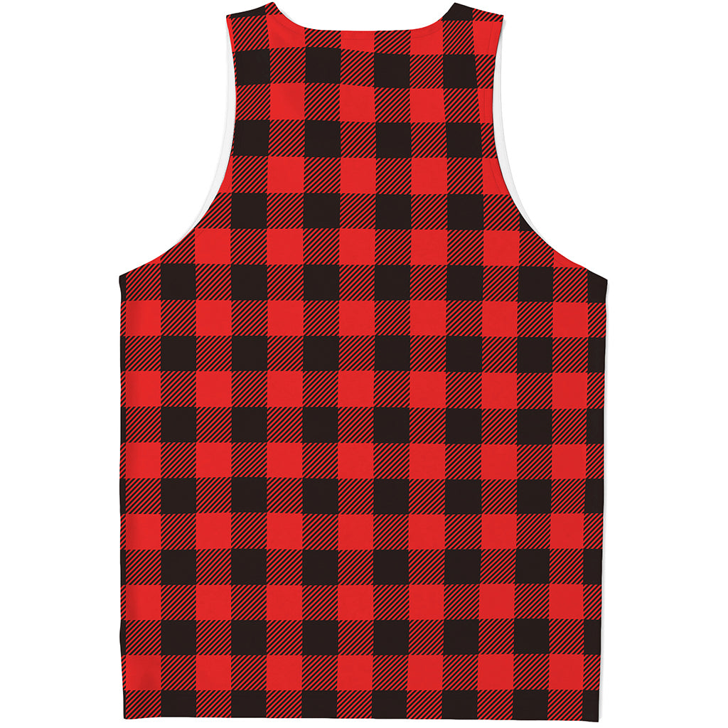 Hot Red Buffalo Plaid Print Men's Tank Top Hot Red Buffalo Plaid Print Men's Tank Top