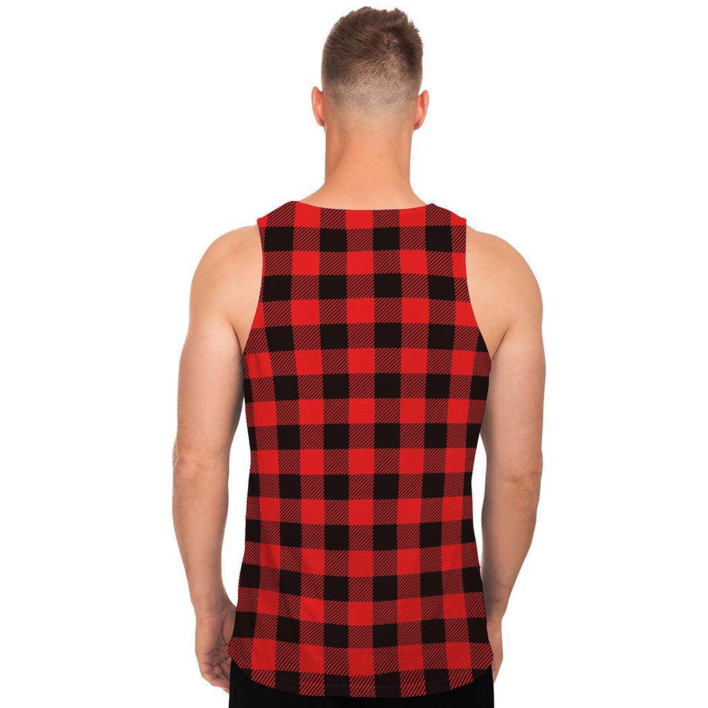 Hot Red Buffalo Plaid Print Men's Tank Top Hot Red Buffalo Plaid Print Men's Tank Top