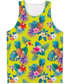 Lime Hawaiian Pineapple Pattern Print Men's Tank Top