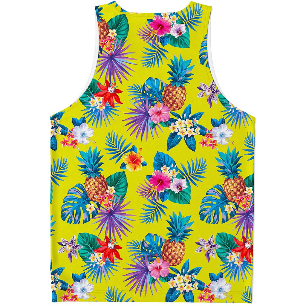 Lime Hawaiian Pineapple Pattern Print Men's Tank Top Lime Hawaiian Pineapple Pattern Print Men's Tank Top