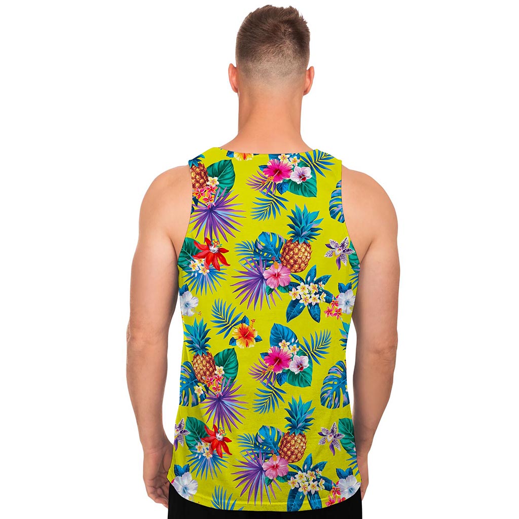 Lime Hawaiian Pineapple Pattern Print Men's Tank Top Lime Hawaiian Pineapple Pattern Print Men's Tank Top