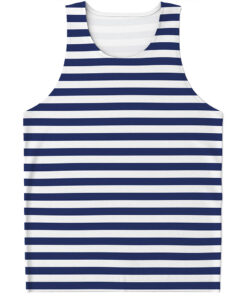 Navy And White Striped Pattern Print Men's Tank Top