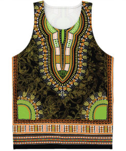 Orange And Black African Dashiki Print Men's Tank Top