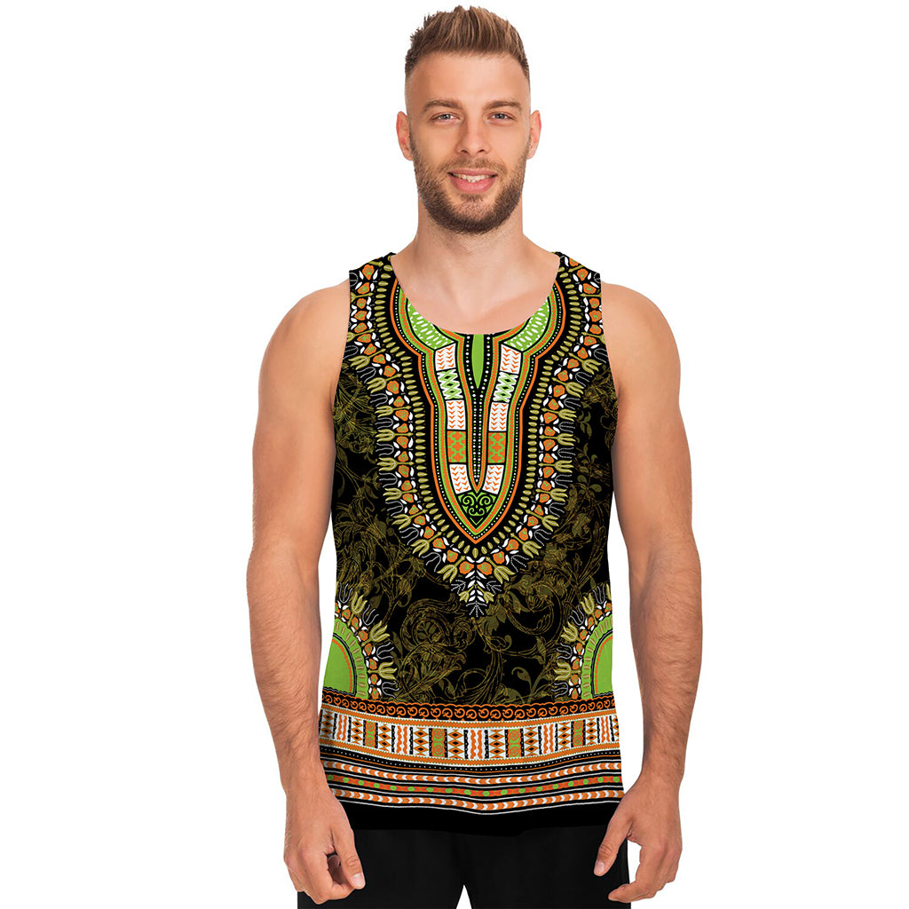 Orange And Black African Dashiki Print Men's Tank Top Orange And Black African Dashiki Print Men's Tank Top