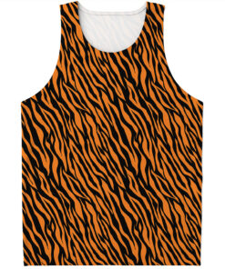 Orange And Black Tiger Stripe Print Men's Tank Top