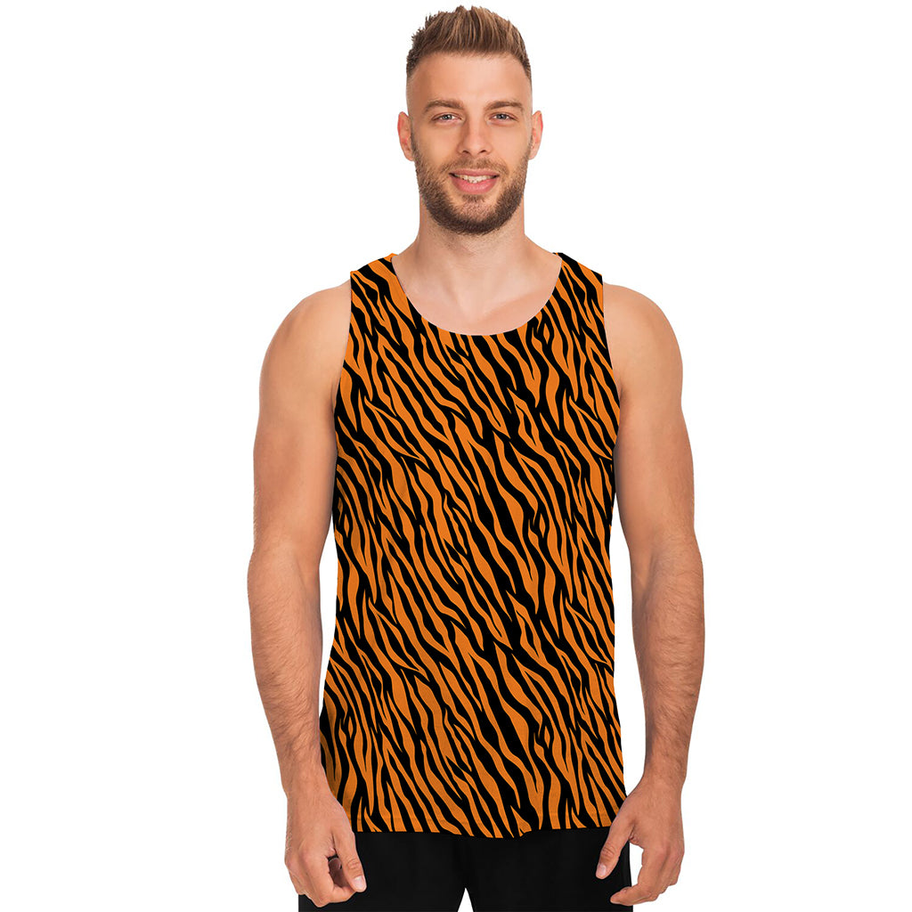 Orange And Black Tiger Stripe Print Men's Tank Top Orange And Black Tiger Stripe Print Men's Tank Top