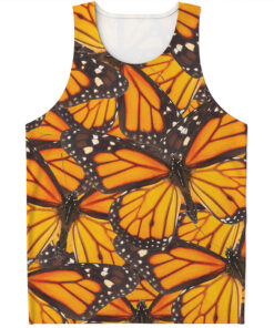 Orange Monarch Butterfly Pattern Print Men's Tank Top