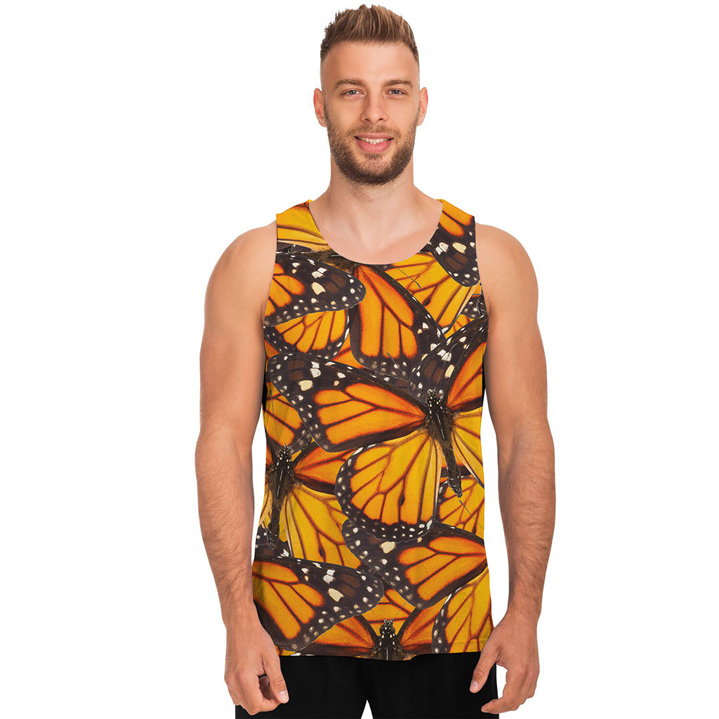 Orange Monarch Butterfly Pattern Print Men's Tank Top Orange Monarch Butterfly Pattern Print Men's Tank Top