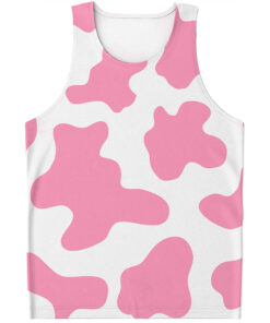 Pastel Pink And White Cow Print Men's Tank Top