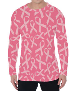 Pink Ribbon Breast Cancer Pattern Print Men's Long Sleeve T-Shirt