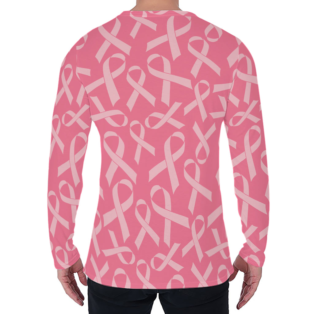 Pink Ribbon Breast Cancer Pattern Print Men's Long Sleeve T-Shirt Pink Ribbon Breast Cancer Pattern Print Men's Long Sleeve T-Shirt