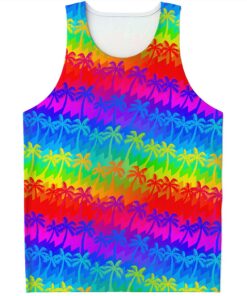 Rainbow Palm Tree Pattern Print Men's Tank Top