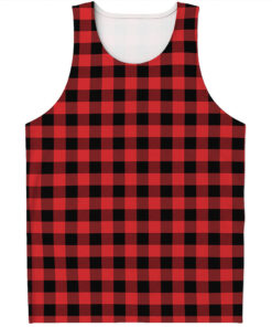 Red And Black Buffalo Plaid Print Men's Tank Top