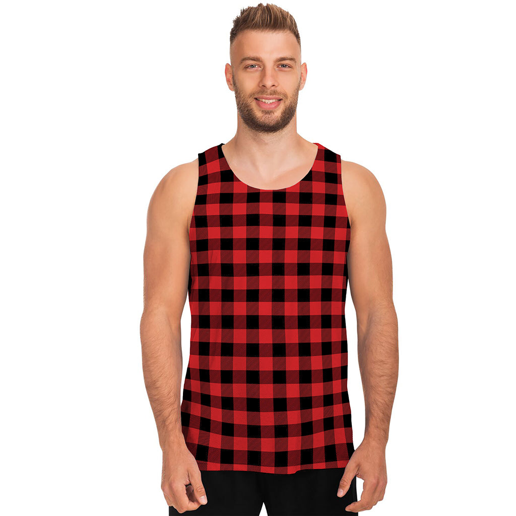 Red And Black Buffalo Plaid Print Men's Tank Top Red And Black Buffalo Plaid Print Men's Tank Top