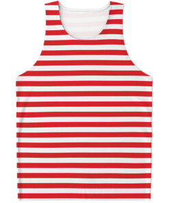 Red And White Striped Pattern Print Men's Tank Top