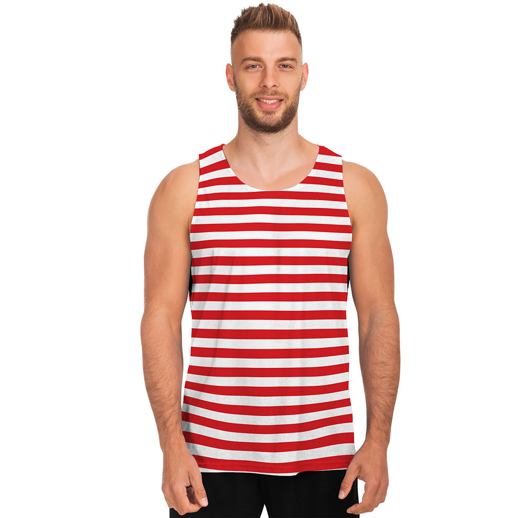Red And White Striped Pattern Print Men's Tank Top Red And White Striped Pattern Print Men's Tank Top
