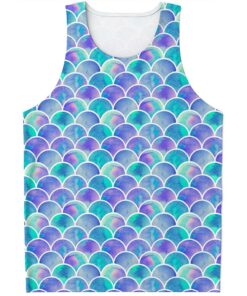 Sea Blue Mermaid Scales Pattern Print Men's Tank Top