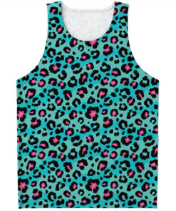 Turquoise And Pink Leopard Print Men's Tank Top