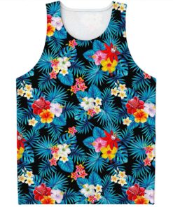 Turquoise Tropical Hawaii Pattern Print Men's Tank Top