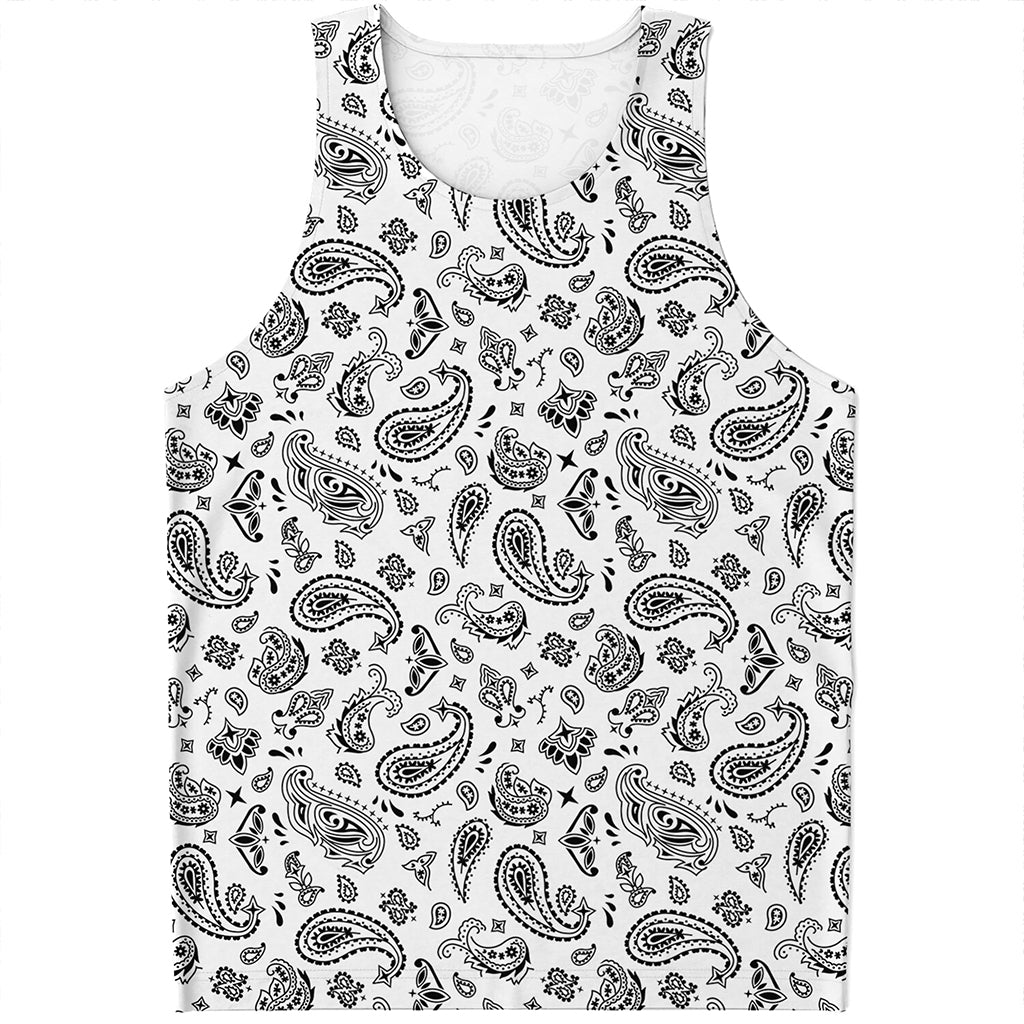White Paisley Bandana Pattern Print Men's Tank Top White Paisley Bandana Pattern Print Men's Tank Top