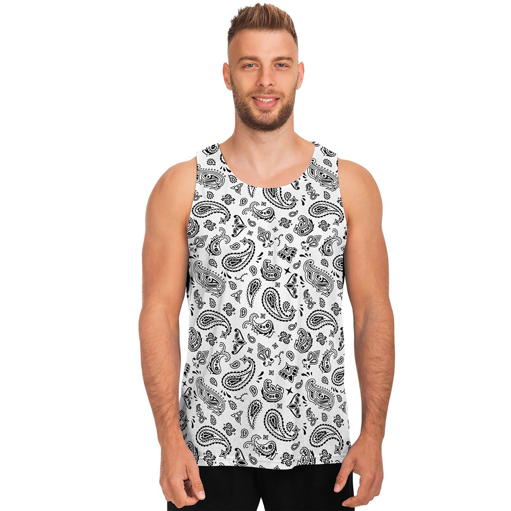 White Paisley Bandana Pattern Print Men's Tank Top White Paisley Bandana Pattern Print Men's Tank Top