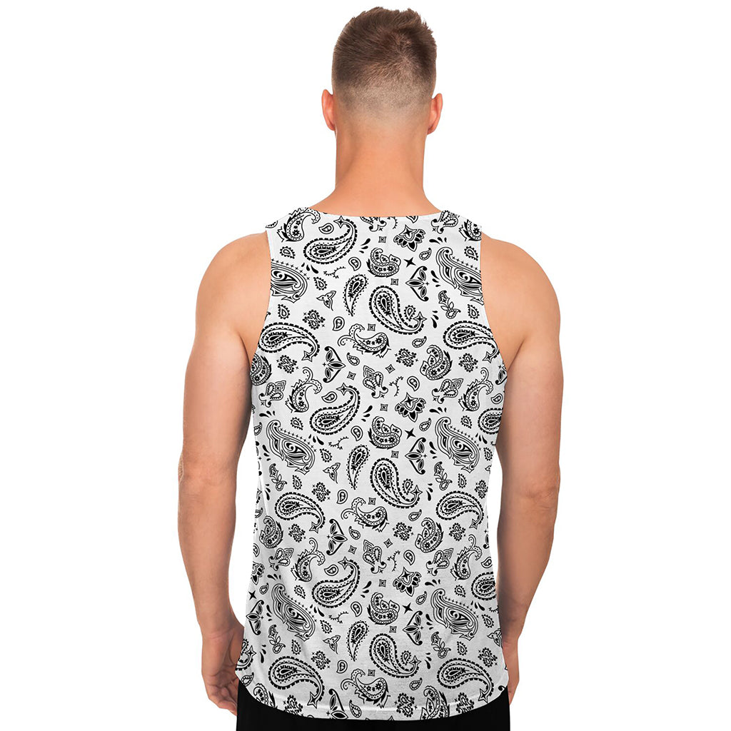 White Paisley Bandana Pattern Print Men's Tank Top White Paisley Bandana Pattern Print Men's Tank Top