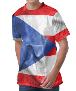 Wrinkled Puerto Rican Flag Print Men's Velvet T-Shirt
