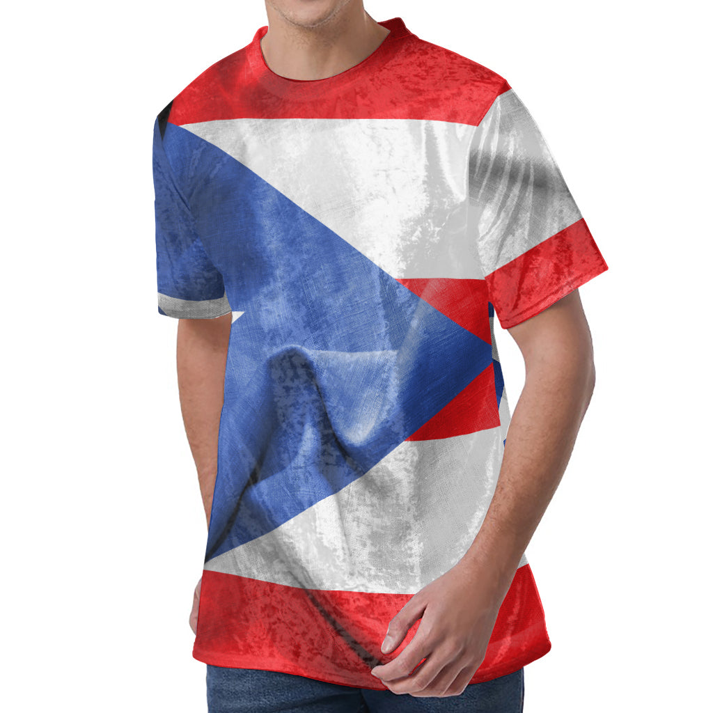 Wrinkled Puerto Rican Flag Print Men's Velvet T-Shirt Wrinkled Puerto Rican Flag Print Men's Velvet T-Shirt