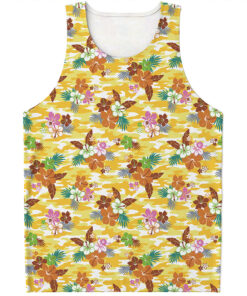 Yellow Camo And Hibiscus Flower Print Men's Tank Top