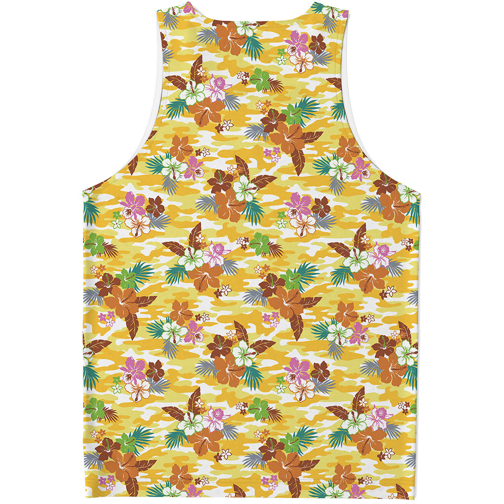 Yellow Camo And Hibiscus Flower Print Men's Tank Top Yellow Camo And Hibiscus Flower Print Men's Tank Top