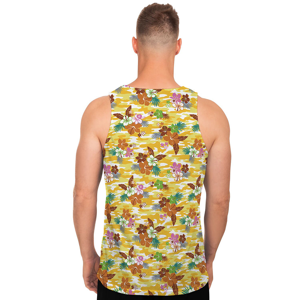 Yellow Camo And Hibiscus Flower Print Men's Tank Top Yellow Camo And Hibiscus Flower Print Men's Tank Top
