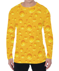 Yellow Cheese Print Men's Long Sleeve T-Shirt