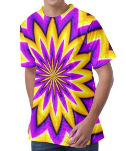 Yellow Flower Moving Optical Illusion Men's Velvet T-Shirt