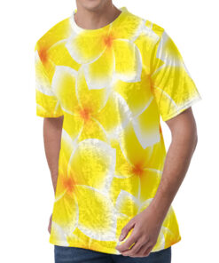 Yellow Frangipani Pattern Print Men's Velvet T-Shirt