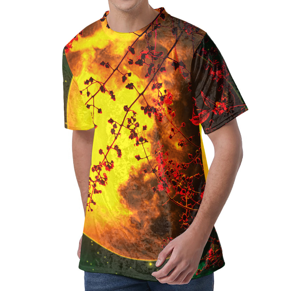 Yellow Full Moon Print Men's Velvet T-Shirt Yellow Full Moon Print Men's Velvet T-Shirt